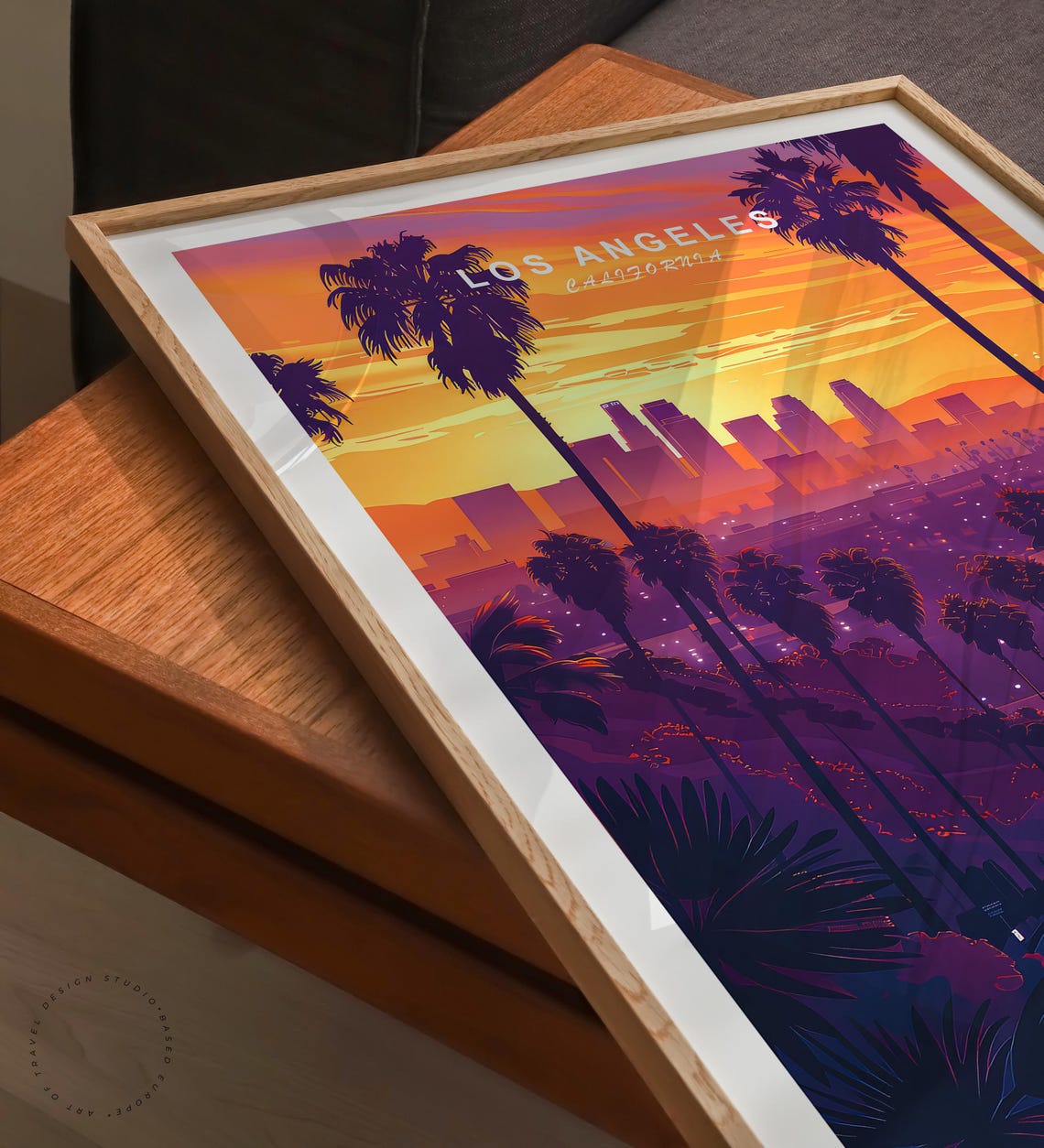 Los Angeles California Sunset Skyline Palm Silhouette Travel Poster - Image 3