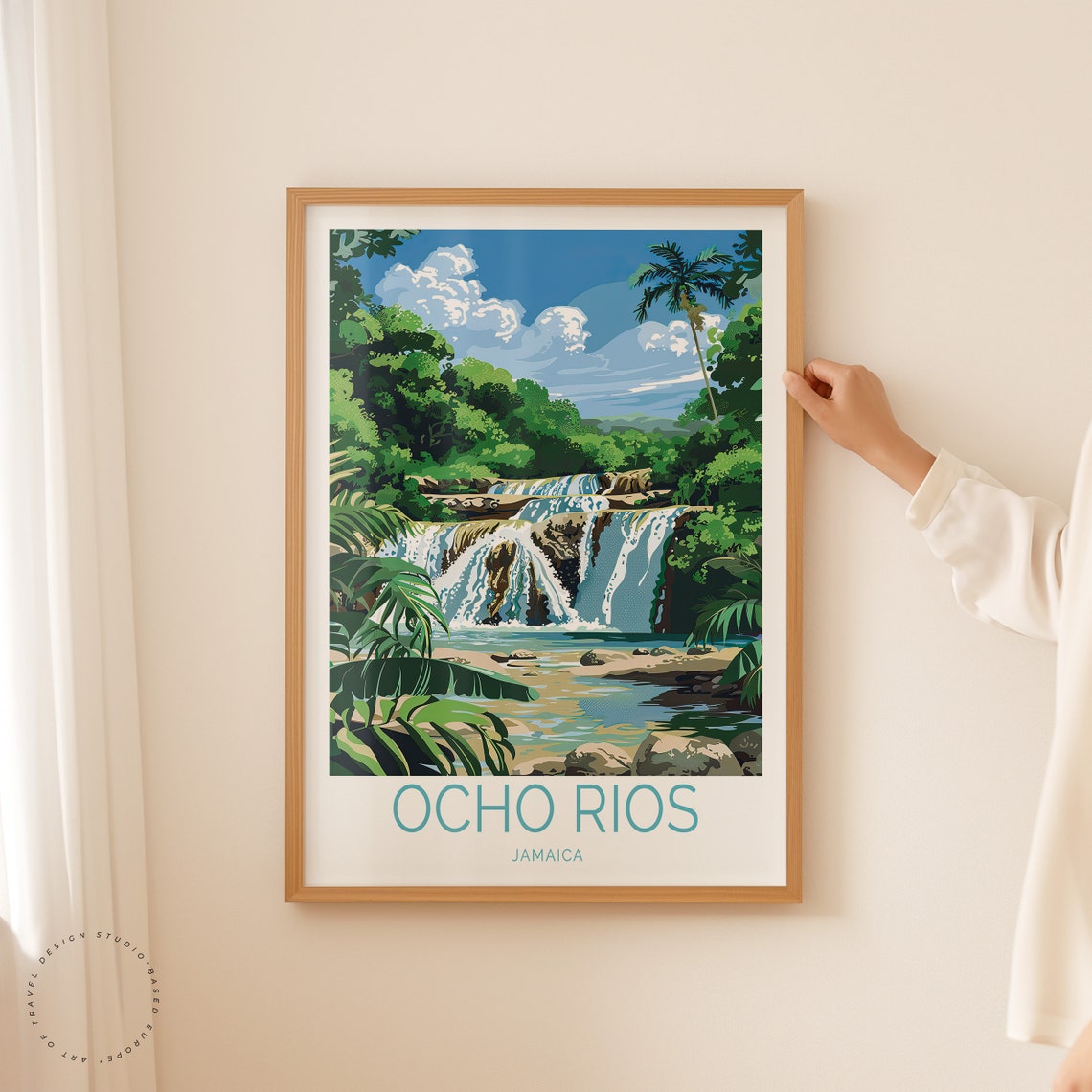 Ocho Rios Jamaica Waterfall In Lush Tropical Forest Scene Poster - Image 2