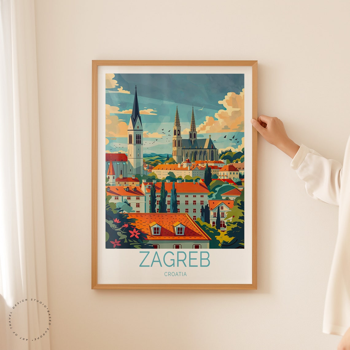 Zagreb Croatia Cathedral Twin Spires Old Town Rooftops Poster - Image 2