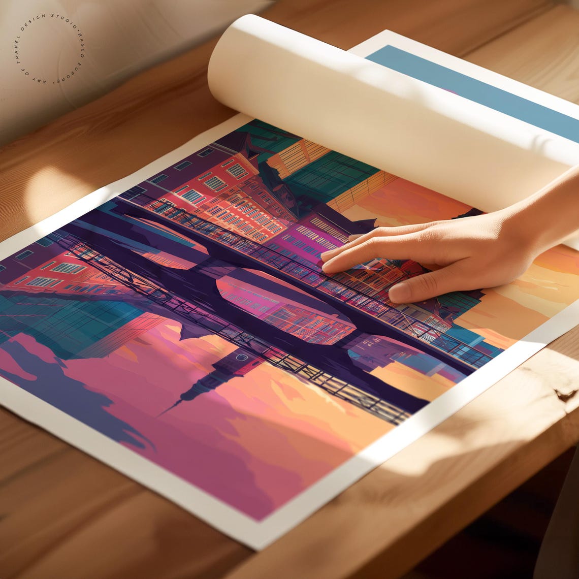 Malmo Sweden Sunset Skyline Canal Bridge Reflection Travel Poster - Image 2
