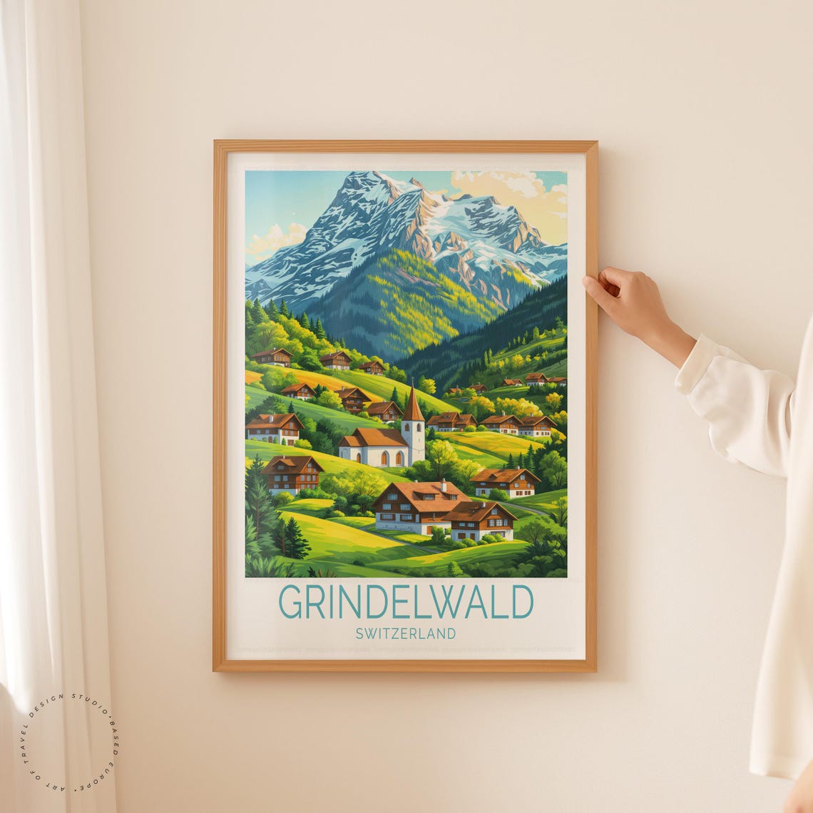 Grindelwald Switzerland Alpine Village Church Mountain Travel Poster - Image 5