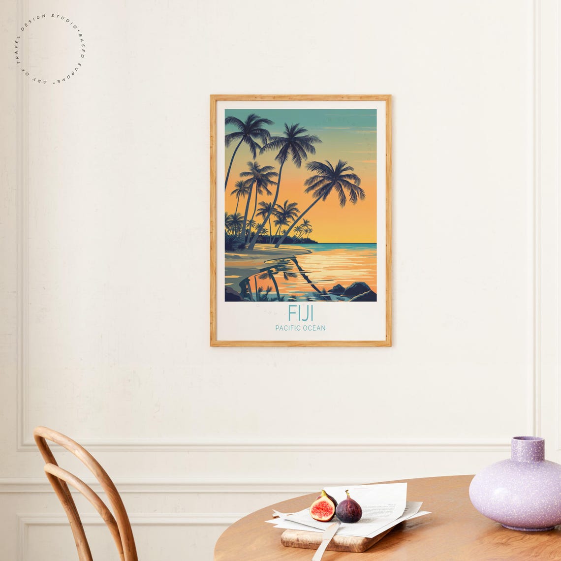Fiji Pacific Ocean Palm Silhouettes Orange Sunset Lagoon Shore Poster - Image 4