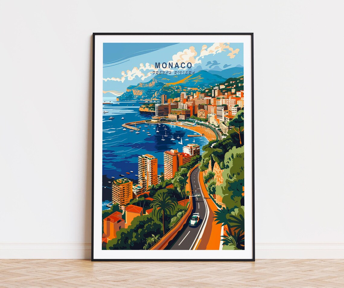 Monaco French Riviera Harbor Skyline Vintage Style Travel Poster
