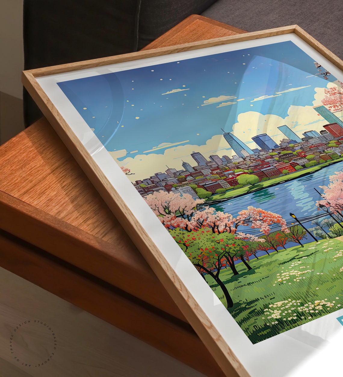 Boston Massachusetts Cherry Blossom Park Skyline Scene Poster - Image 3