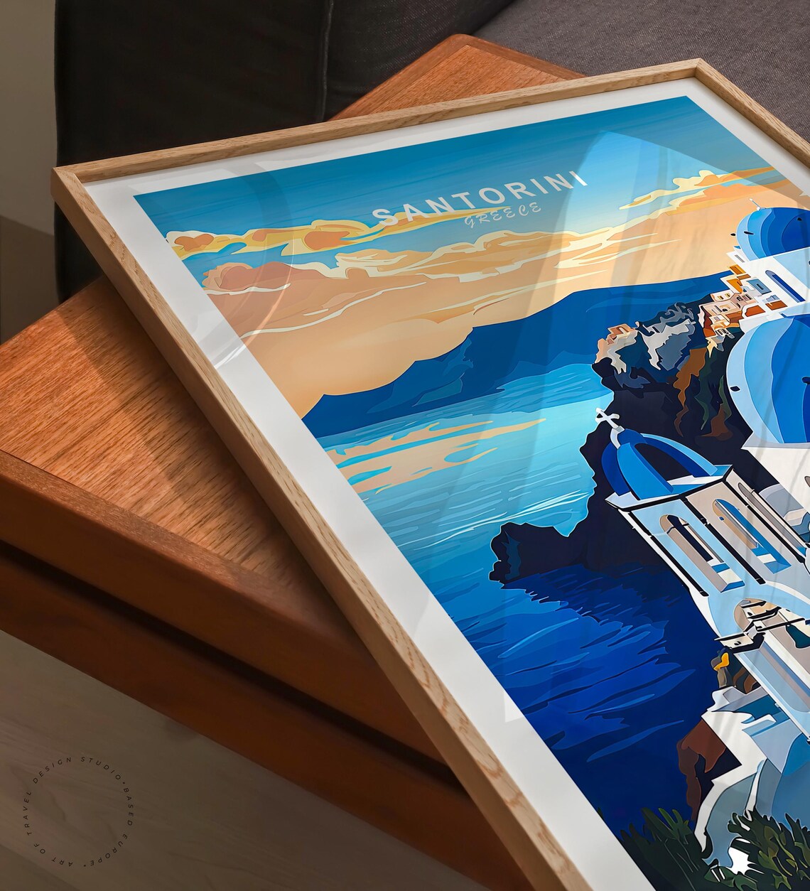Santorini Greece Blue Domes Over the Caldera in the Sunset Glow Poster - Image 3