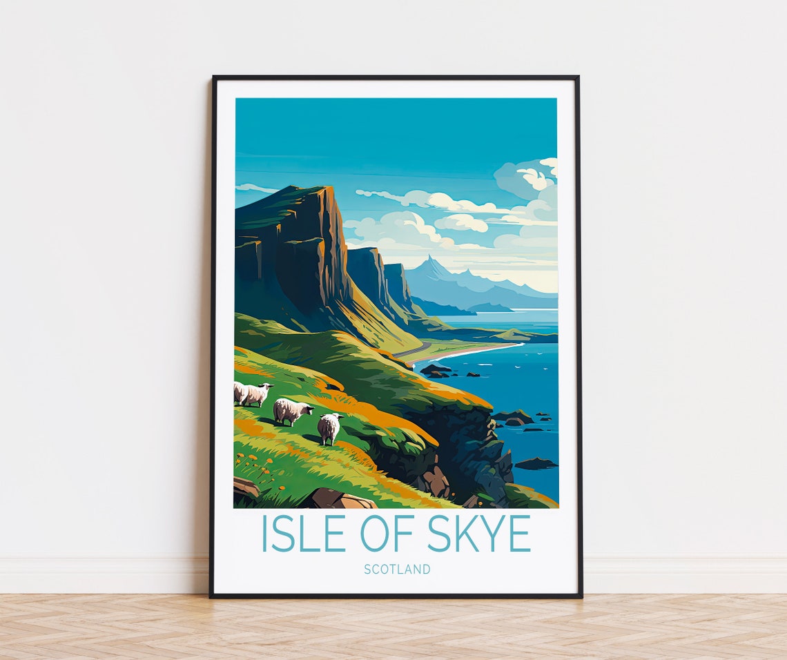 Isle Of Skye Scotland Dramatic Sea Cliffs Sheep Travel Poster