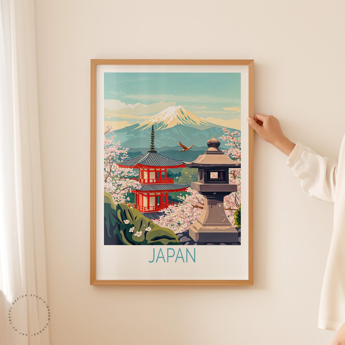 Japan Mount Fuji Cherry Blossoms Pagoda and Stone Lantern Poster - Image 2