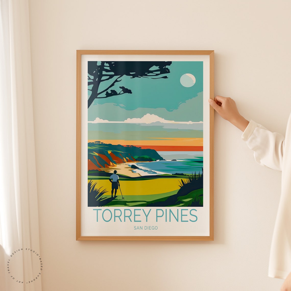 Torrey Pines San Diego Golfer On Coastal Course At Moonrise Poster - Image 2