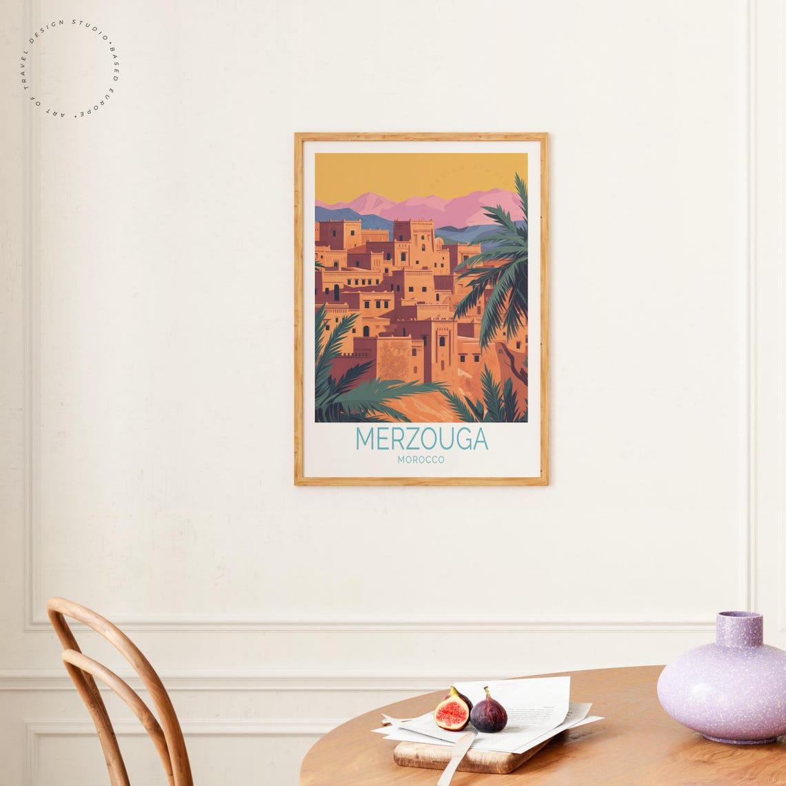 Merzouga Morocco Adobe Kasbah Palm Trees Desert Sunset Travel Poster - Image 4