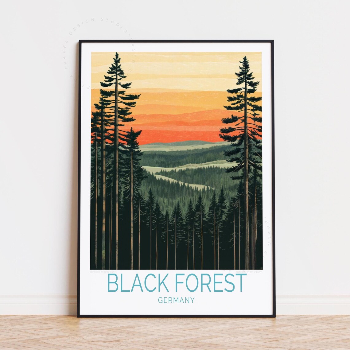Black Forest Germany Towering Pines Orange Sunset Valley Poster