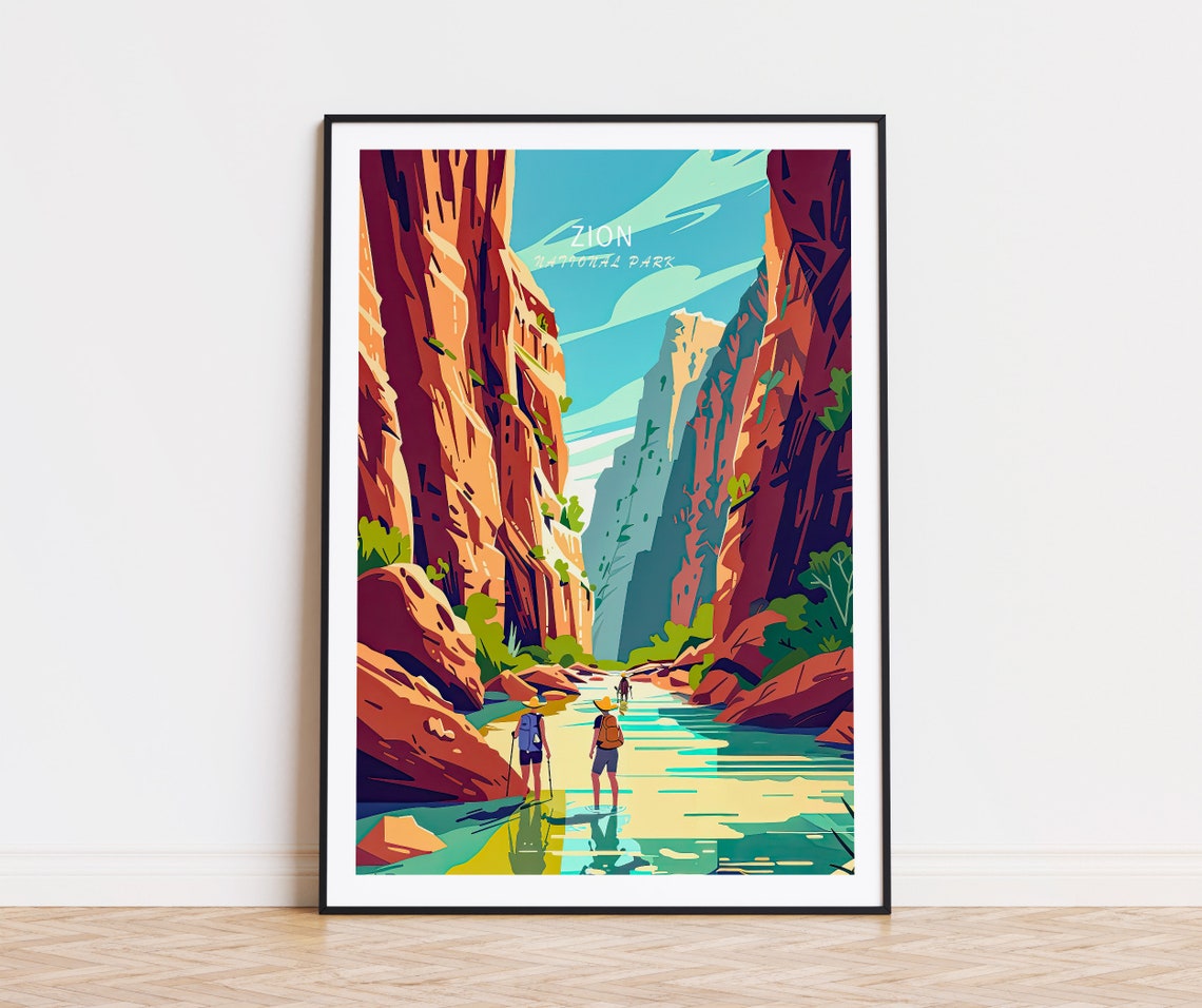 Zion National Park The Narrows Canyon River Wading Travel Poster