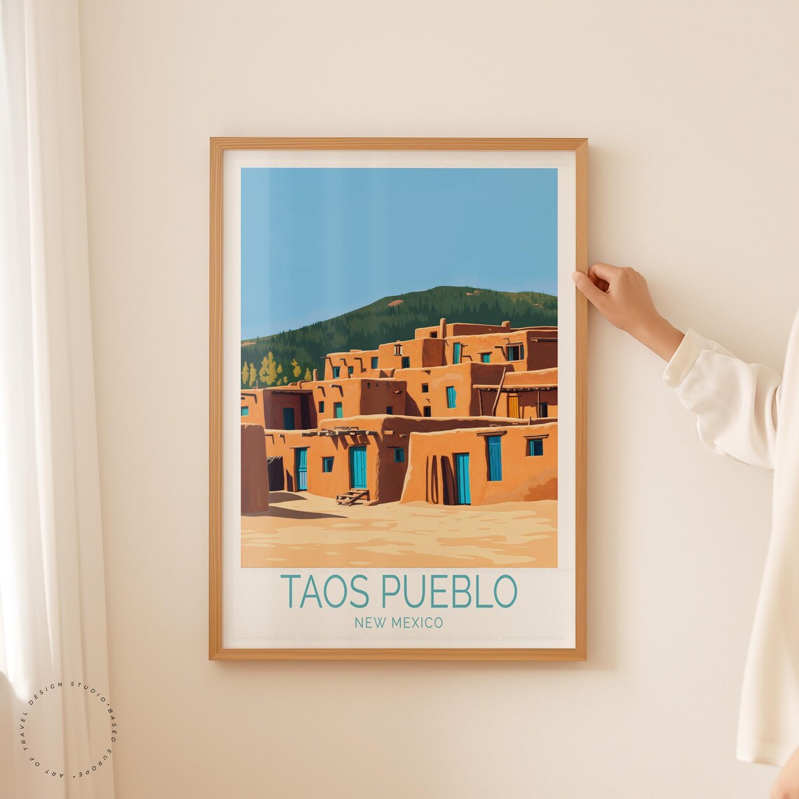 Taos Pueblo New Mexico Adobe Plaza Mountain Vintage Travel Art Poster - Image 5