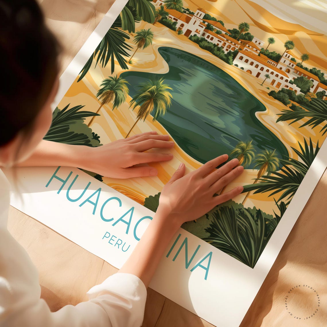 Huacachina Peru Golden Desert Oasis Lagoon Palms Travel Poster - Image 3