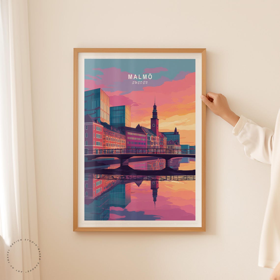 Malmo Sweden Sunset Skyline Canal Bridge Reflection Travel Poster - Image 5
