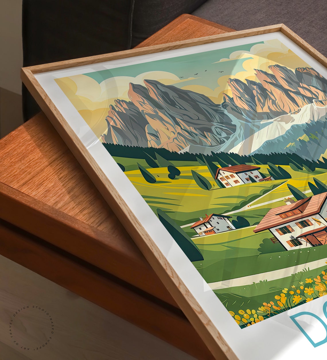 Dolomites Italy Alpine Village Beneath Dramatic Peaks Poster - Image 3