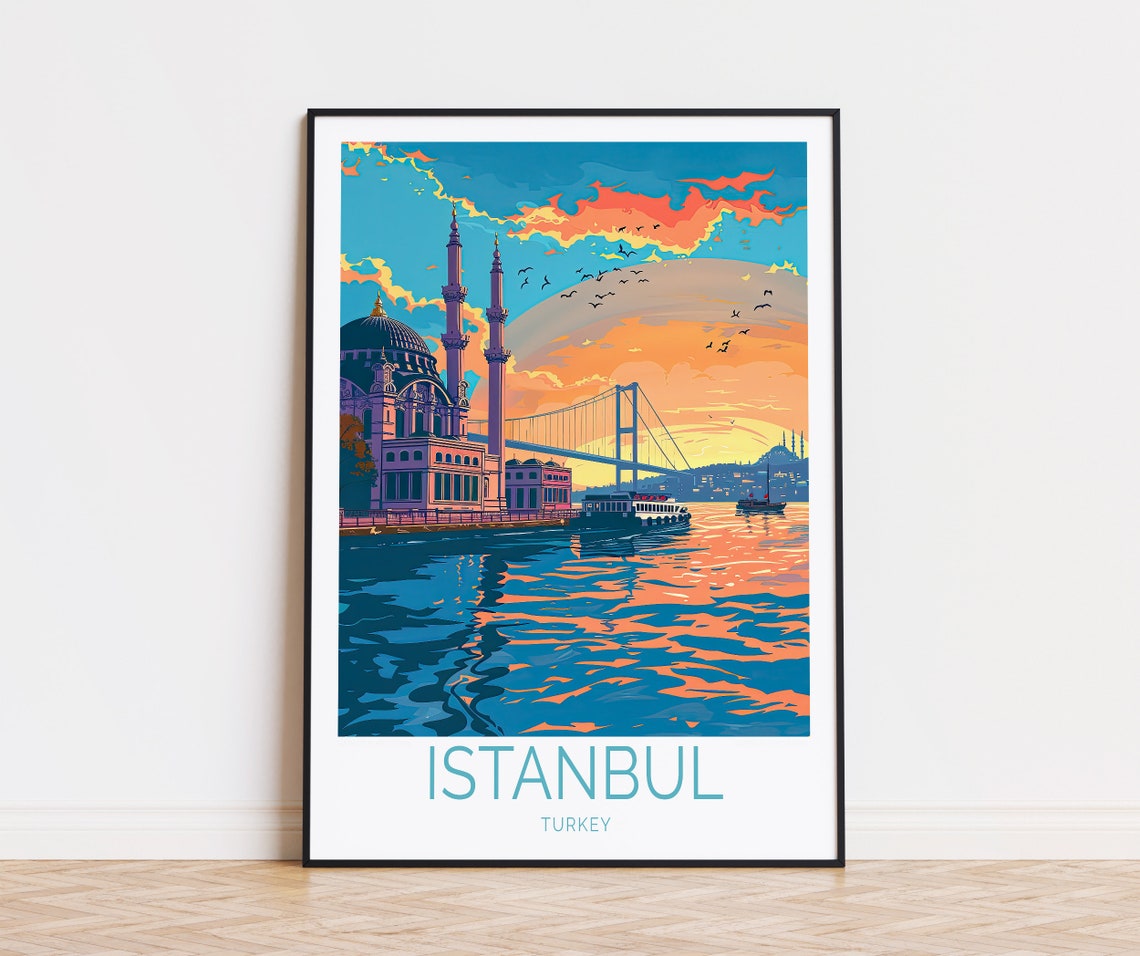 Istanbul Turkey Sunset Mosque Bosphorus Bridge Waterscape Poster