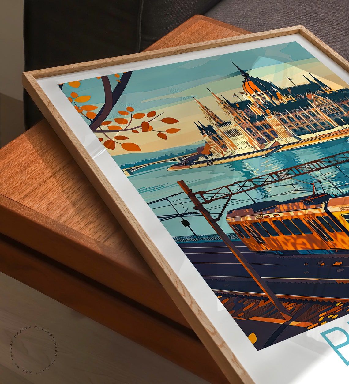 Budapest Hungary Parliament Yellow Tram Autumn Riverside Poster - Image 3