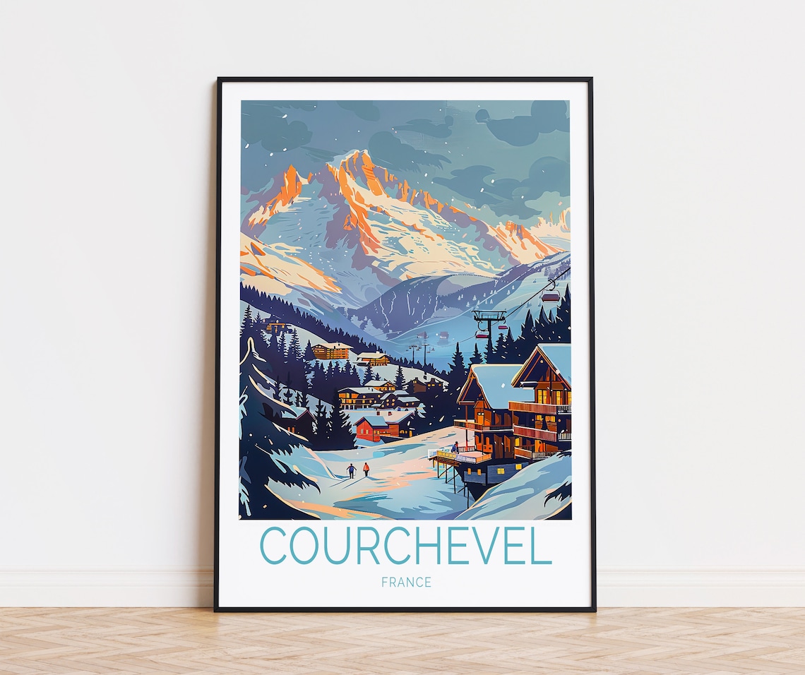 Courchevel France Winter Travel Poster, Ski Resort