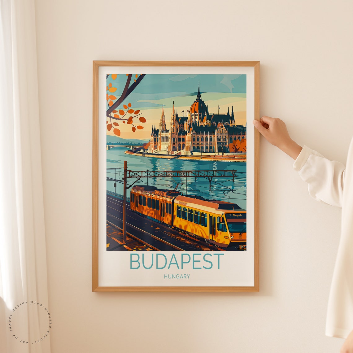 Budapest Hungary Parliament Yellow Tram Autumn Riverside Poster - Image 2