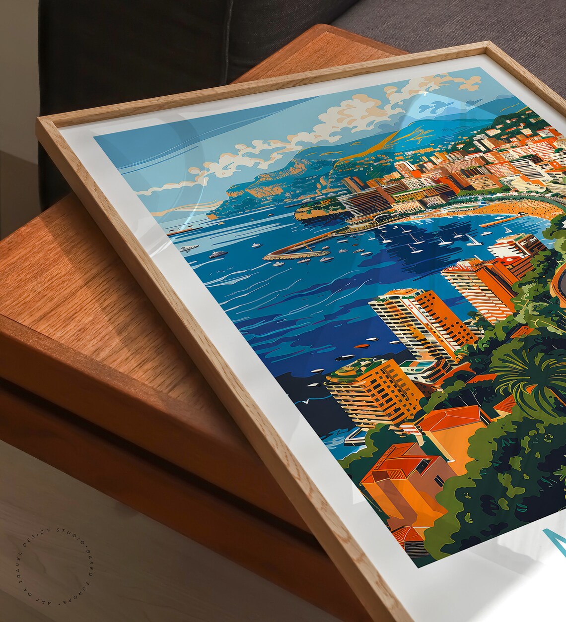 Monaco French Riviera Harbor Coast Road Aerial Travel Poster - Image 3