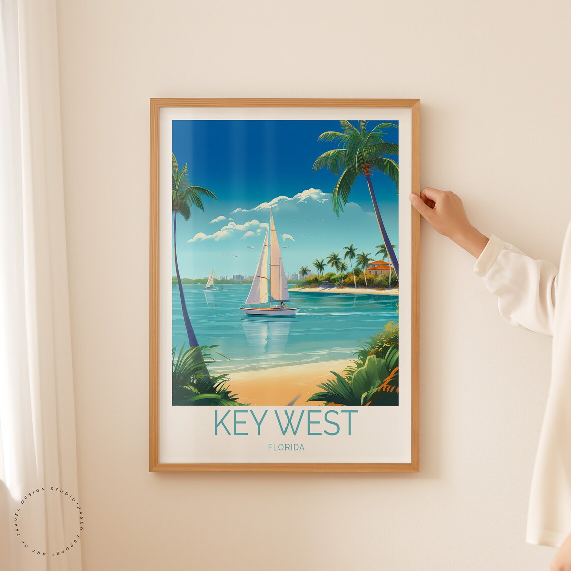 Key West Florida Sailboats Calm Bay Beach Vintage Travel Poster - Image 2