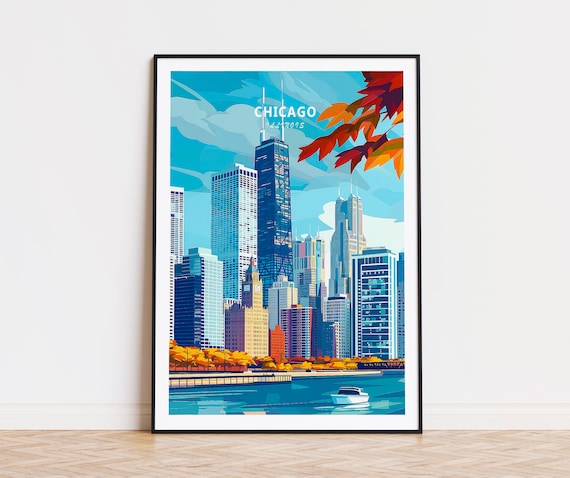 Chicago Illinois Willis Tower Skyline Lakefront Autumn Poster