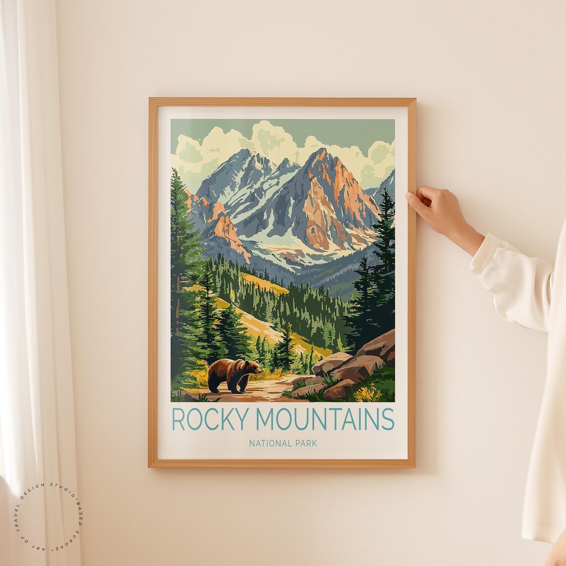 Rocky Mountains National Park Grizzly Bear Below Snowy Peaks Poster - Image 2
