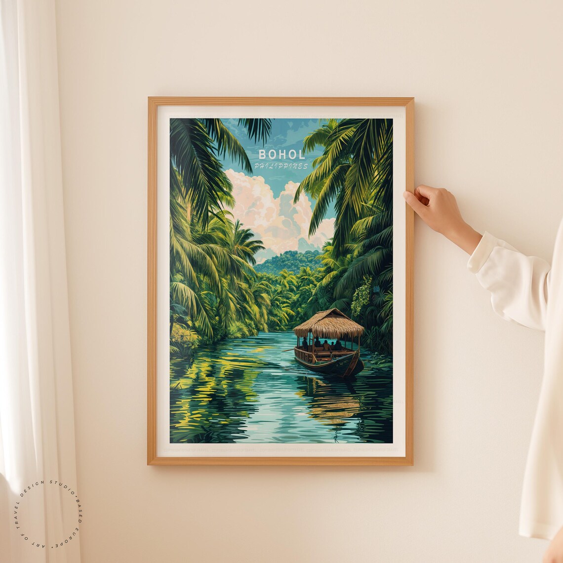 Bohol Philippines Tropical River Boat Palms Vintage Travel Art Poster - Image 4