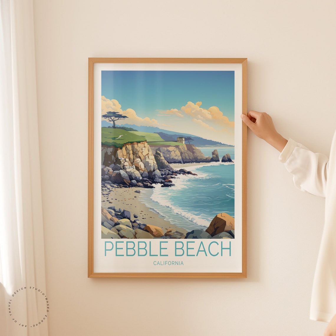 Pebble Beach California Rocky Cliffs Cypress Tree Travel Poster - Image 2