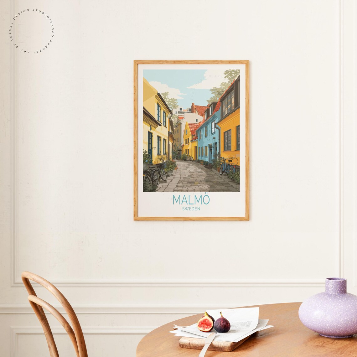 Malmo Sweden Cobblestone Lane Colorful Townhouses Travel Poster - Image 4