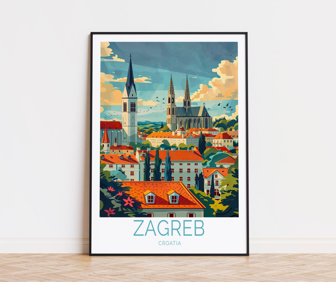 Zagreb Croatia Cathedral Twin Spires Old Town Rooftops Poster