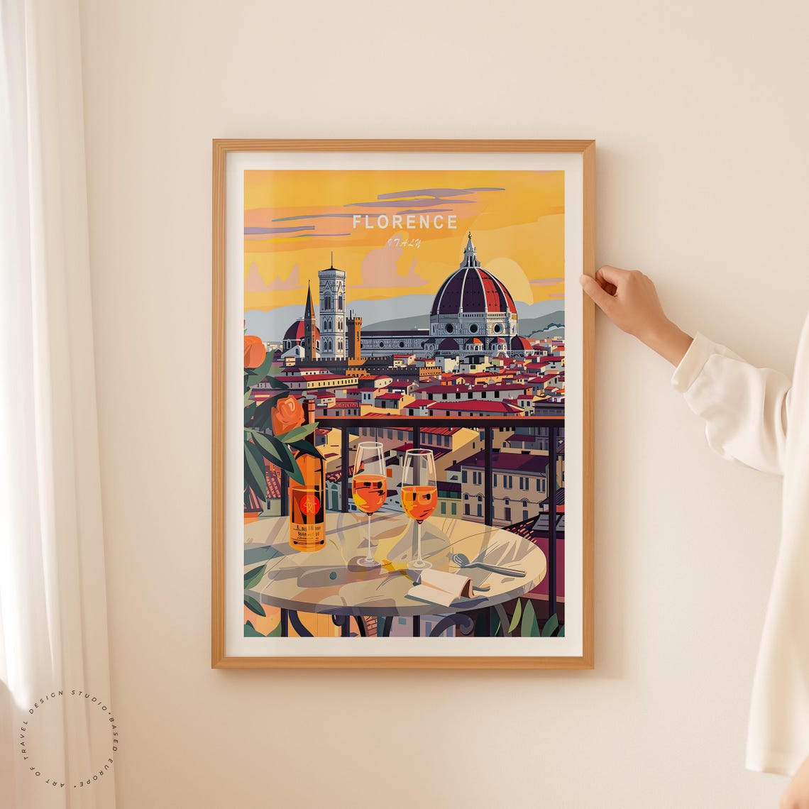 Florence Italy Sunset Duomo Rooftop Terrace Wine View Poster - Image 2