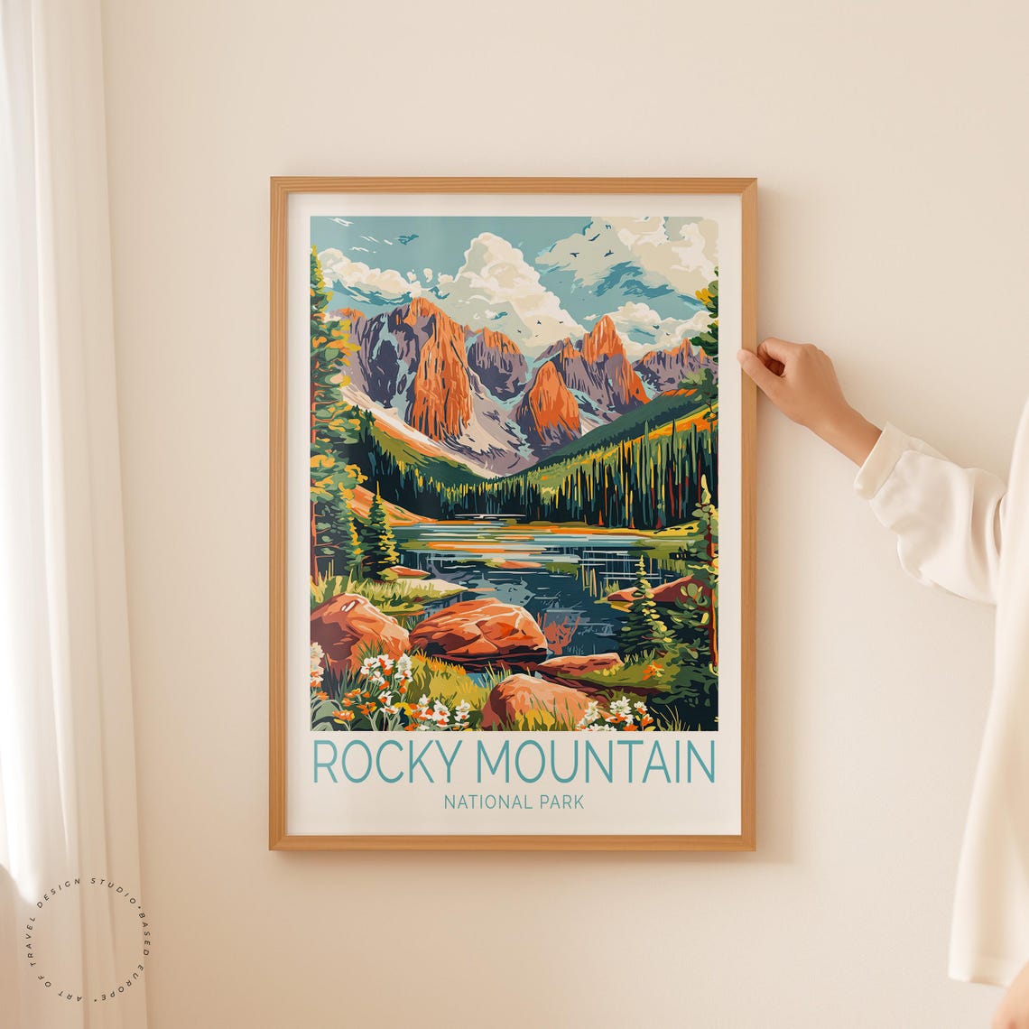 Rocky Mountain Alpine Lake Jagged Red Peaks Caption Below Poster - Image 2