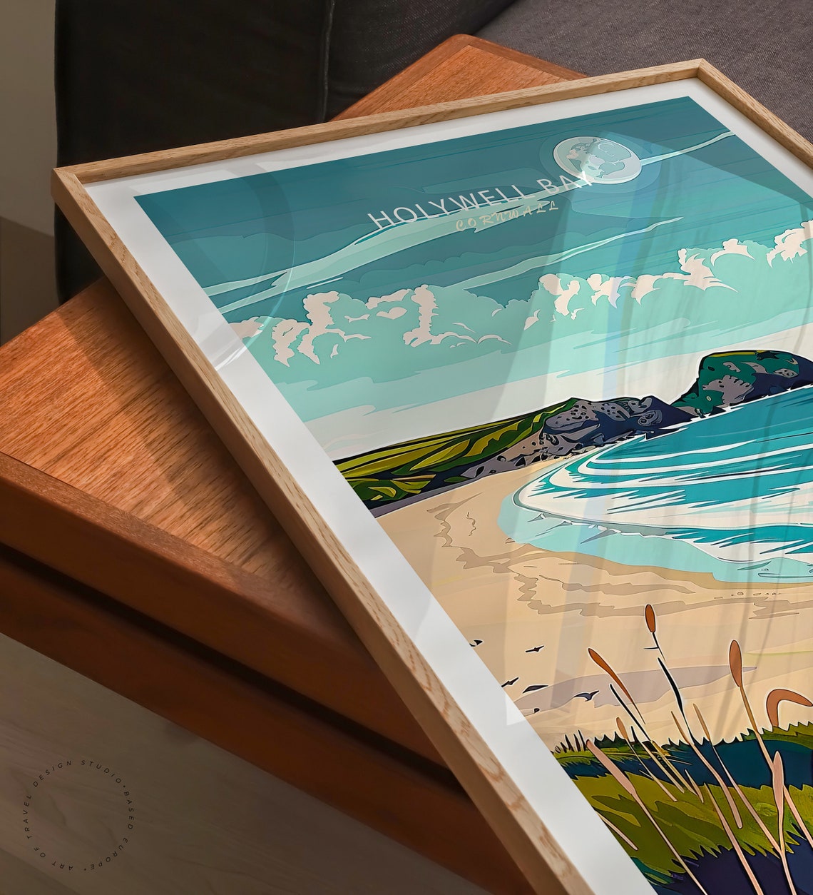 Holywell Bay Cornwall Surf Beach Moonrise Over Cornish Ocean Poster - Image 3