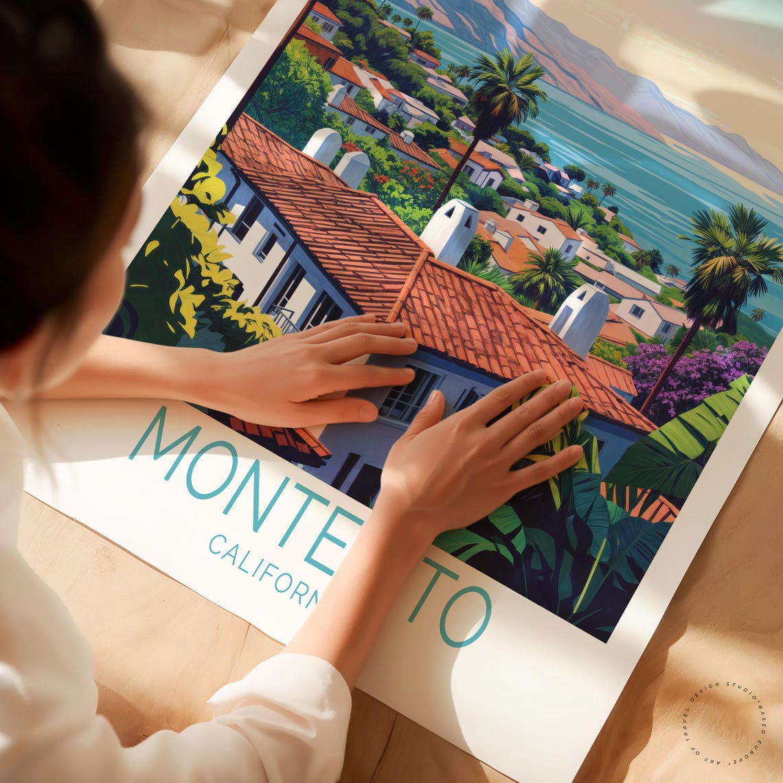 Montecito California Coastal Town Palm Trees Sunset Travel Poster - Image 3