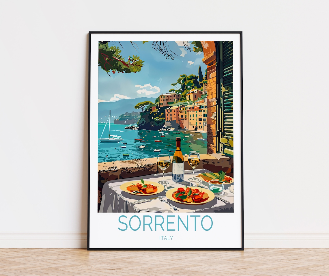 Sorrento Italy Travel Poster, Coastal Wall Art Print