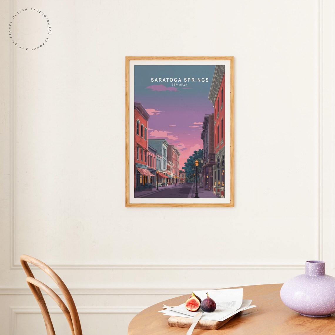 Saratoga Springs New York Lamplit Street Vintage Travel Poster - Image 4