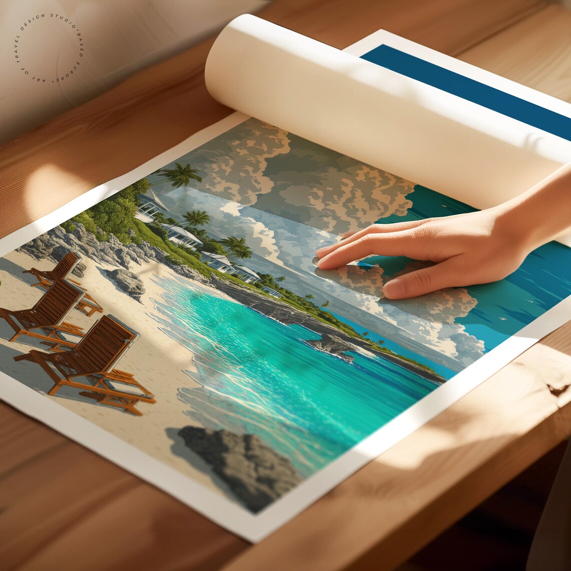 Anguilla Caribbean Beach Lounge Chairs Turquoise Water Travel Art Poster - Image 2