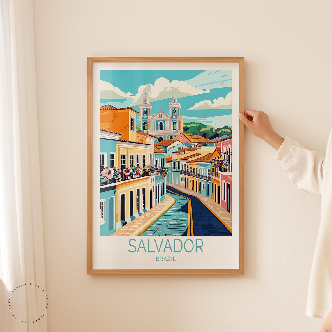 Salvador Brazil Pelourinho Colonial Street Church Scene Poster - Image 2