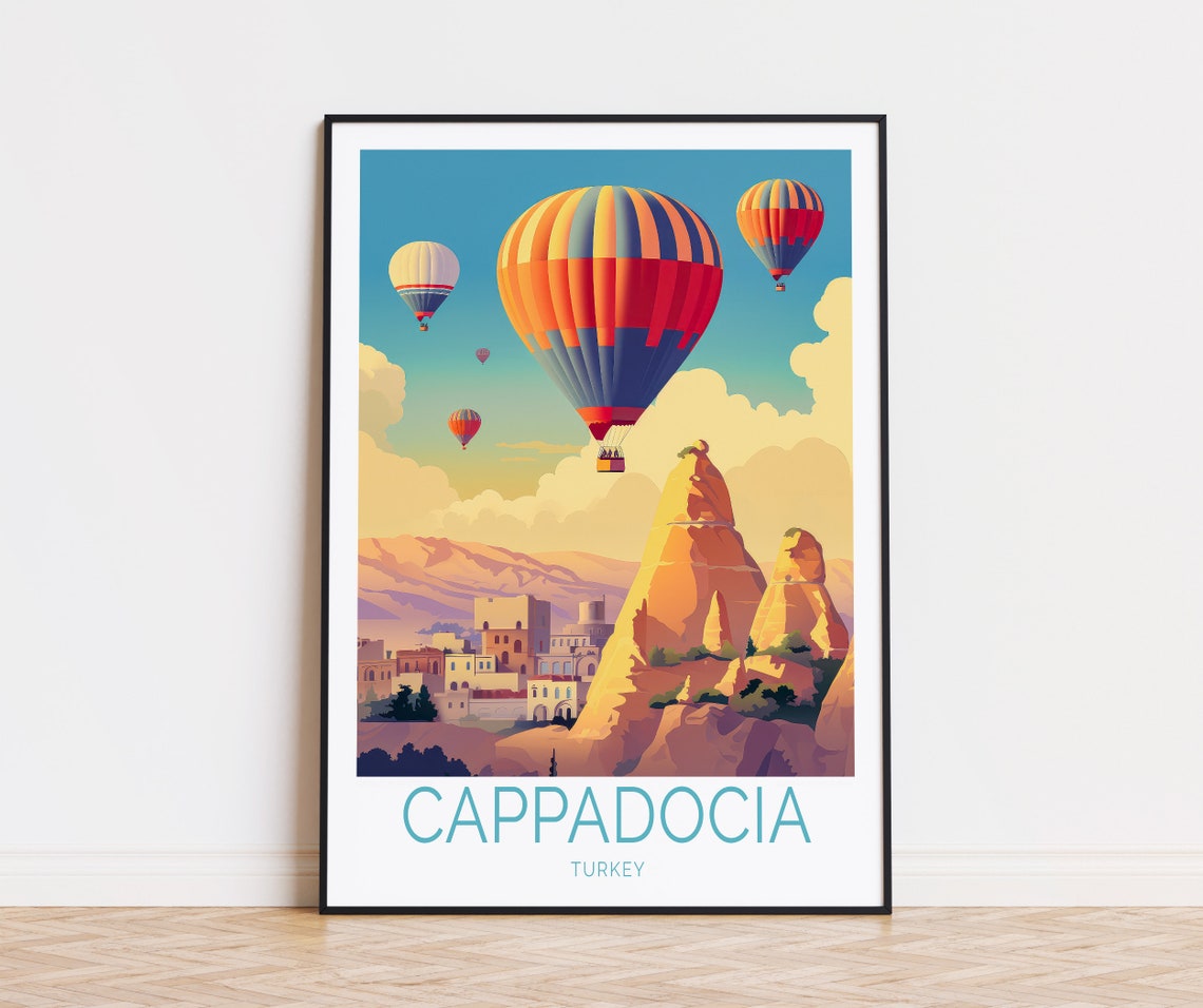 Cappadocia Turkey Giant Balloons Over Rock Town Travel Poster