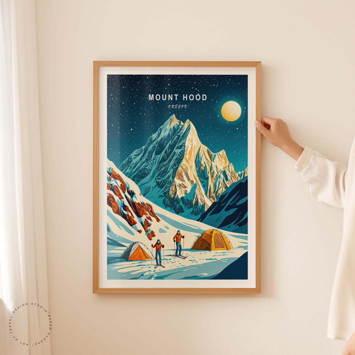 Mount Hood Oregon Moonlit Night Camp Among Snowy Peaks Poster - Image 2