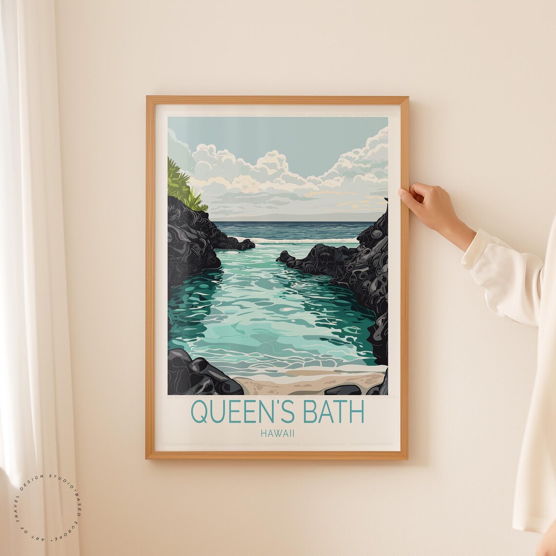 Queen's Bath Kauai Hawaii Lava Rock Tide Pool Ocean Vintage Poster - Image 5