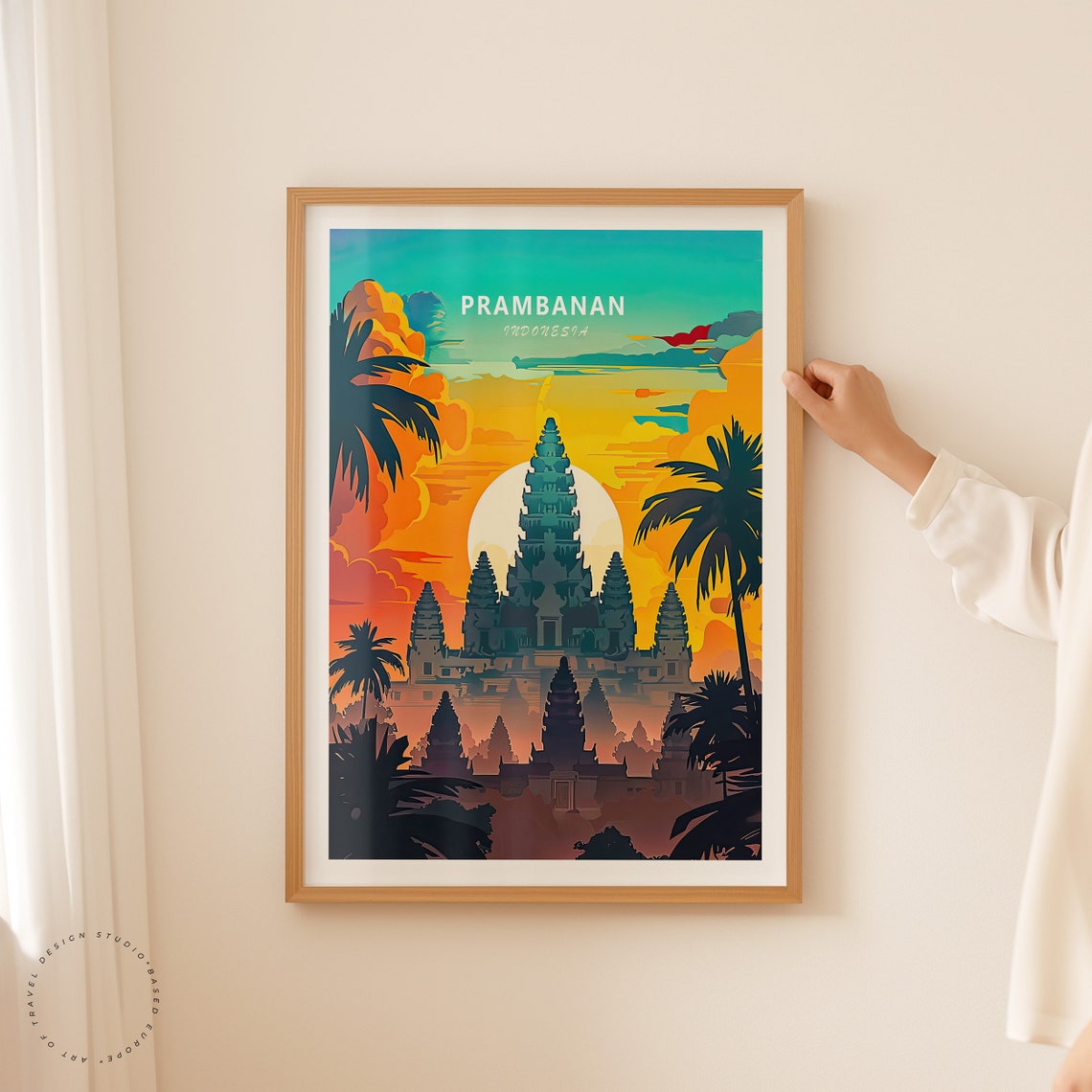 Prambanan Indonesia Temple Sunset Palm Trees Top Title Poster - Image 2