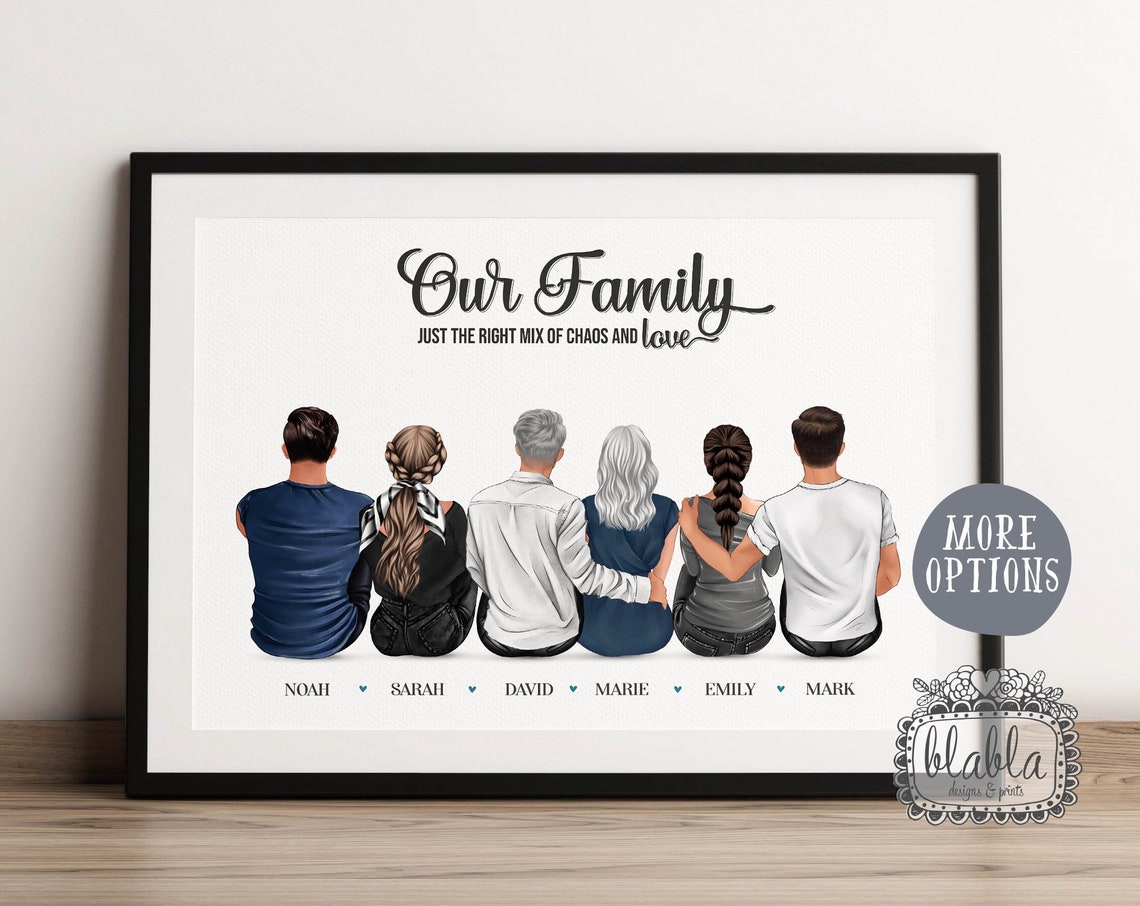 Personalised Family of Four Poster Sitting Together With Names Below - Image 2