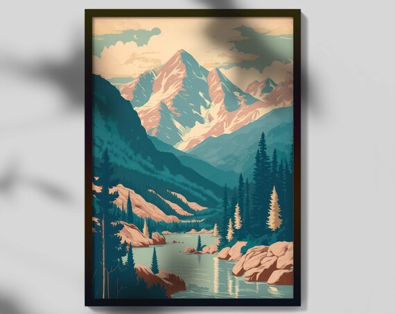 Mountain River Poster Mountain Print Art Boho Decor Landscape Print Gauguin