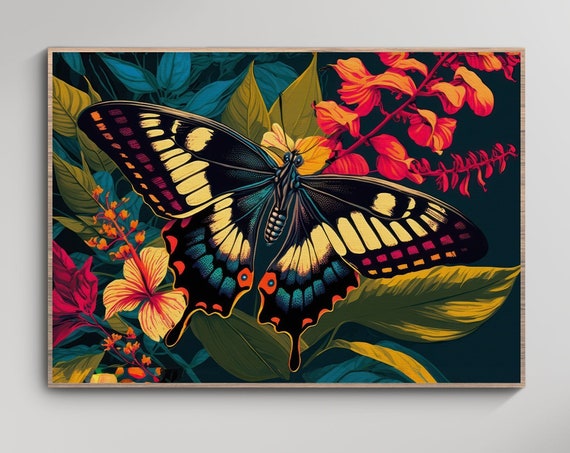 Vintage Butterfly Print Art Butterflies Wall Art Tropical Bug Illustration Feel Good Poster Floral Butterfly Poster
