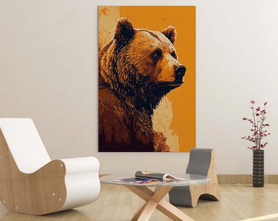 Grizzly Bear Portrait Painting Print Neutral Sunset Bear Wall Art Farmhouse Cabin Wall Decor Alaskan Home Decor Canada Wildlife