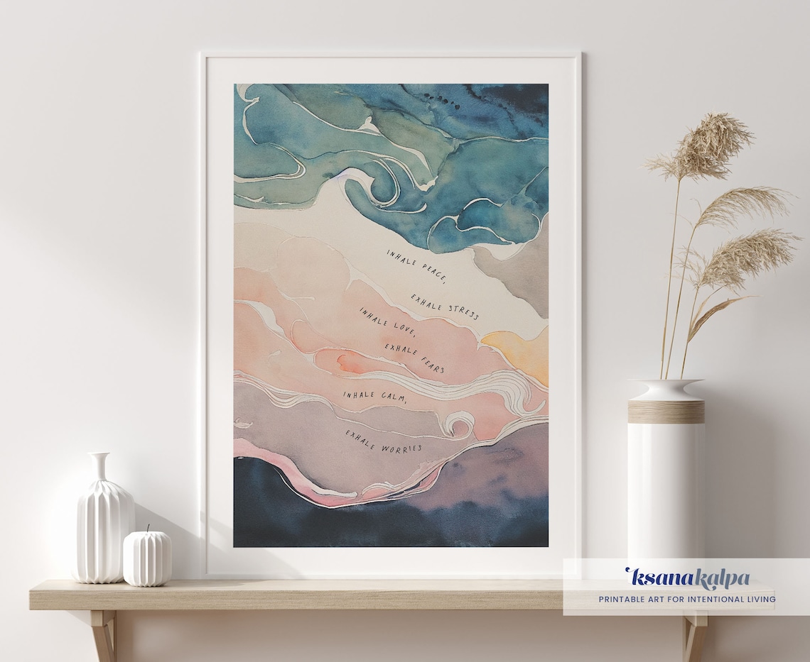 Inhale Exhale Sequence Watercolor Prints, Office Decor - Image 4