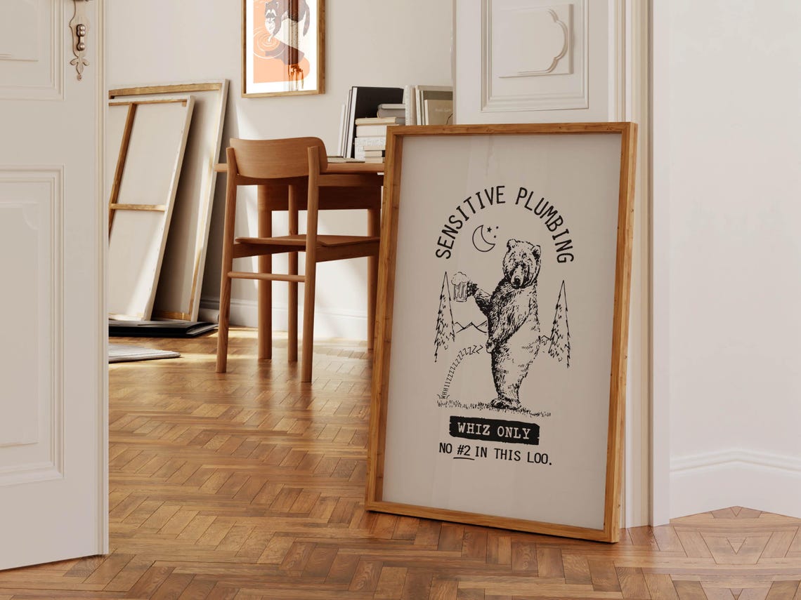 Sensitive Plumbing Whiz Only Bear Bathroom Humor Wall Poster