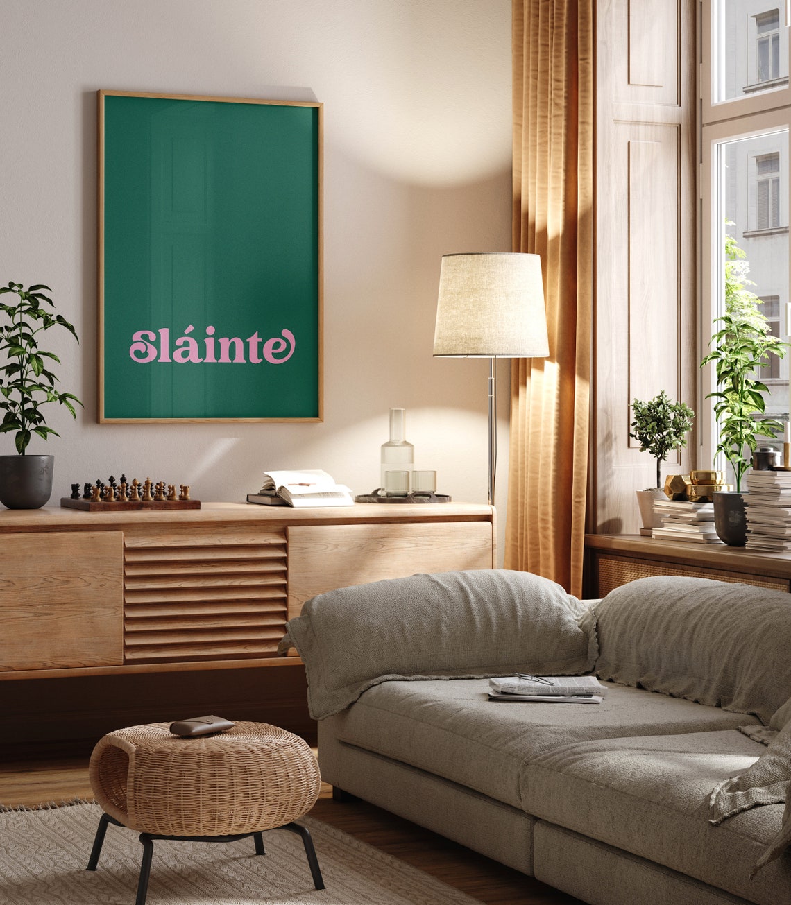 Slainte Irish Cheers Toast Pink Retro Typography Green Poster - Image 5